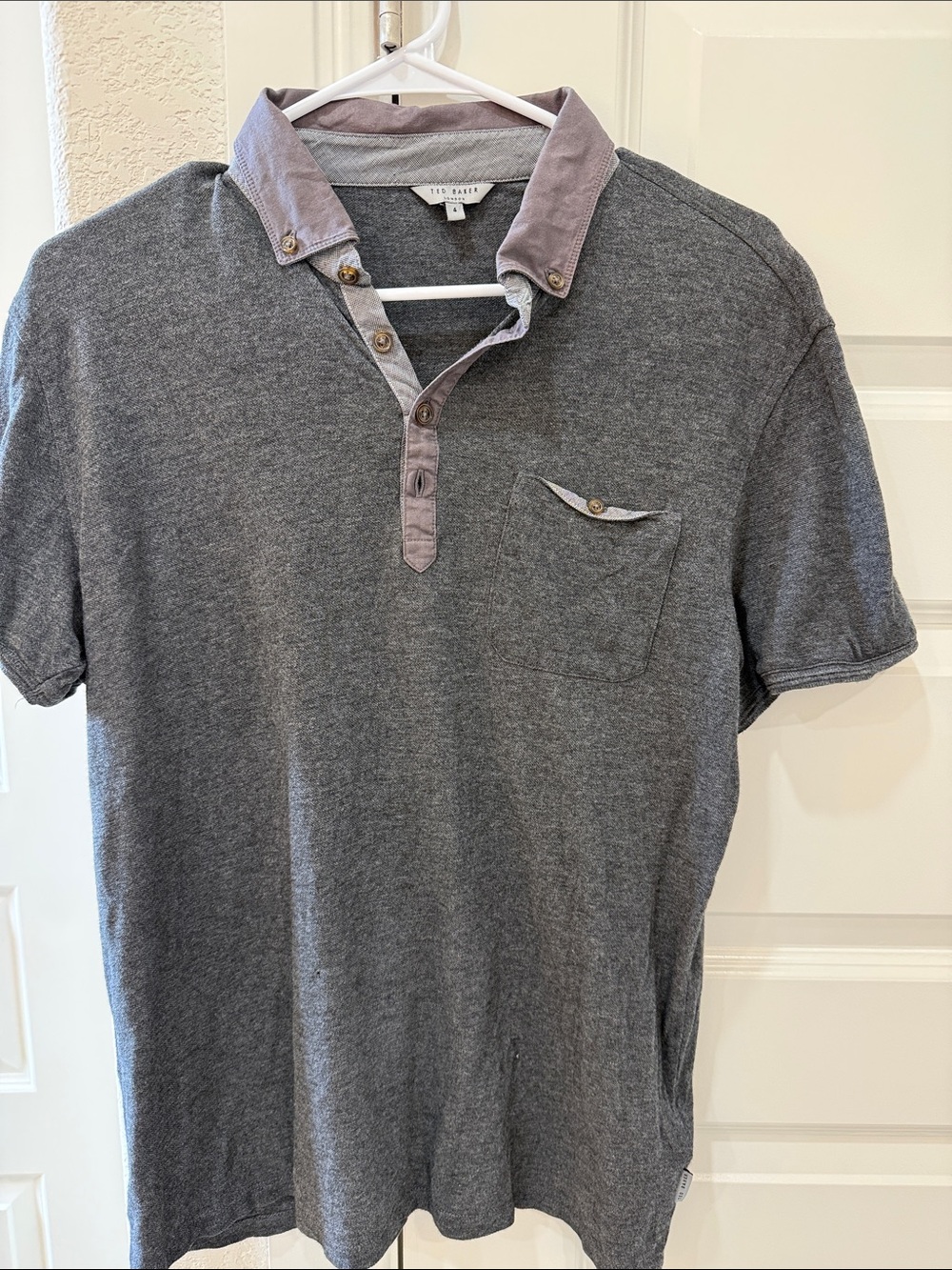 Ted Baker Heather Gray Short Sleeve Polo with Contrast Collar